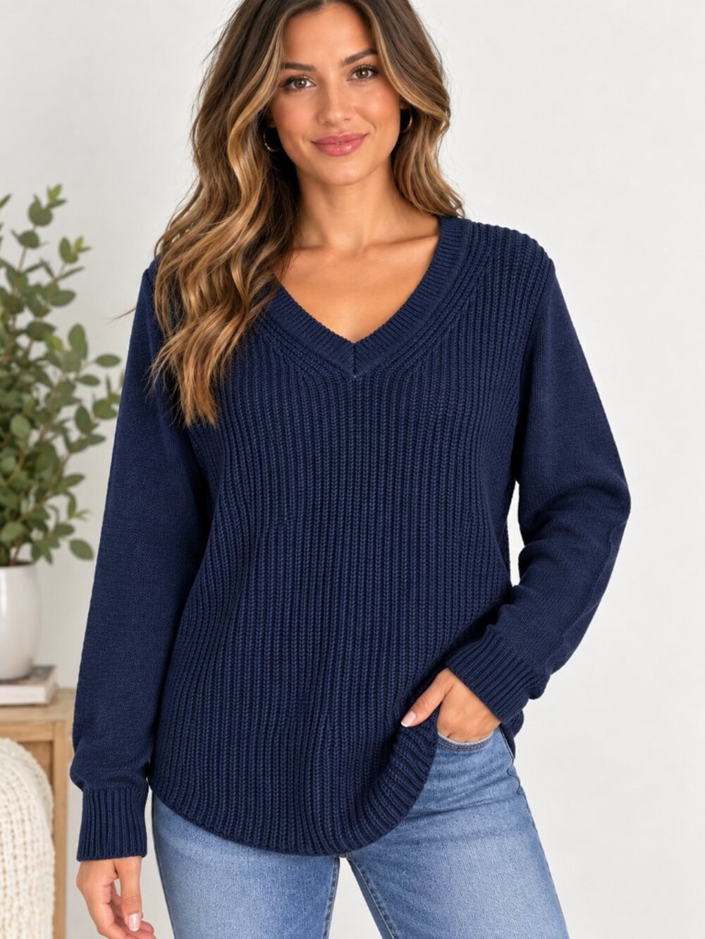 RD Style Navy V-Neck Pullover Sweater Size Small NWT